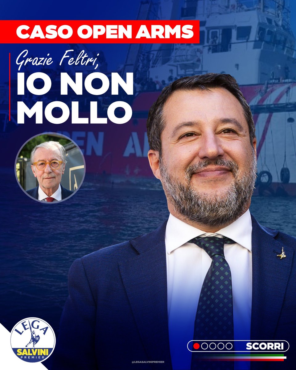 matteosalvinimi's tweet image. Caso Open Arms, la mia lettera a Vittorio Feltri, oggi sul Giornale. Io non mollo!