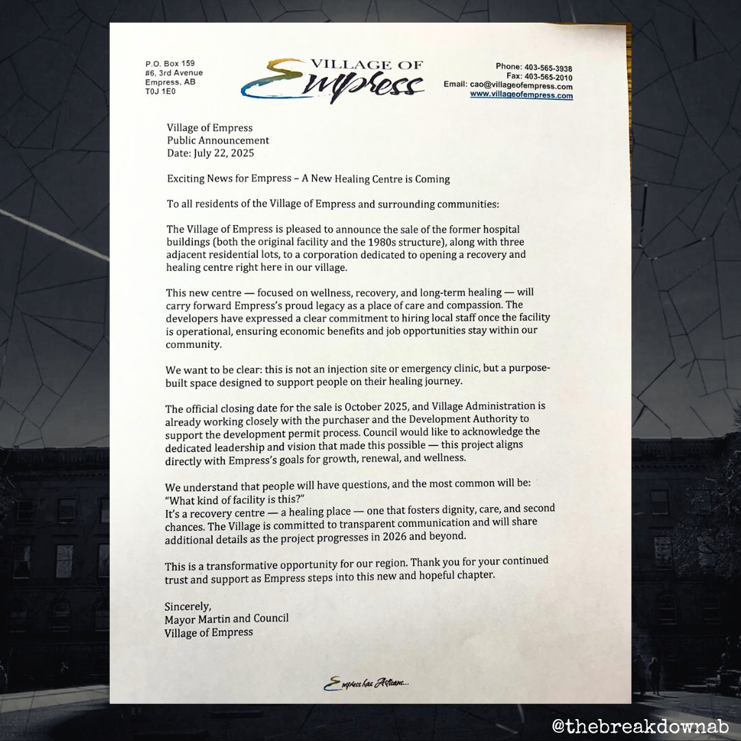 Huh. 

Looks like the village of empress has sold their Lougheed era hospital (which was closed) for $125,000!

And it’s being flipped into a recovery community!

Wonder who the buyer is!

#abpoli #ableg #cdnpoli