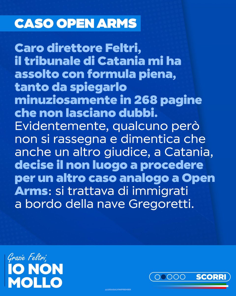 matteosalvinimi's tweet image. Caso Open Arms, la mia lettera a Vittorio Feltri, oggi sul Giornale. Io non mollo!