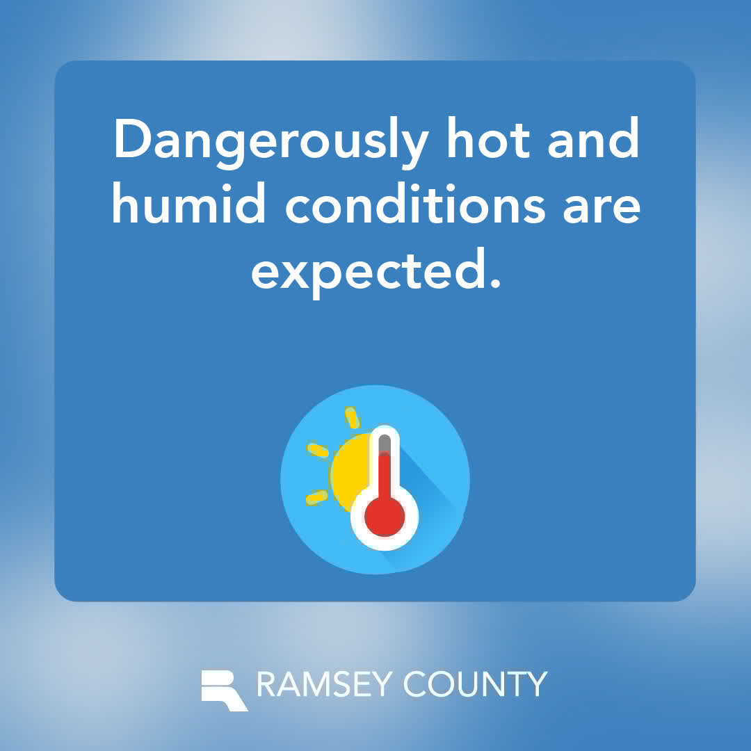 RamseyCounty's tweet image. A heat advisory is in effect for Ramsey County from 1-8 p.m. today, July 22. Dangerously hot and humid conditions are expected. Tips to stay cool: ramseycounty.us/extremeheat
