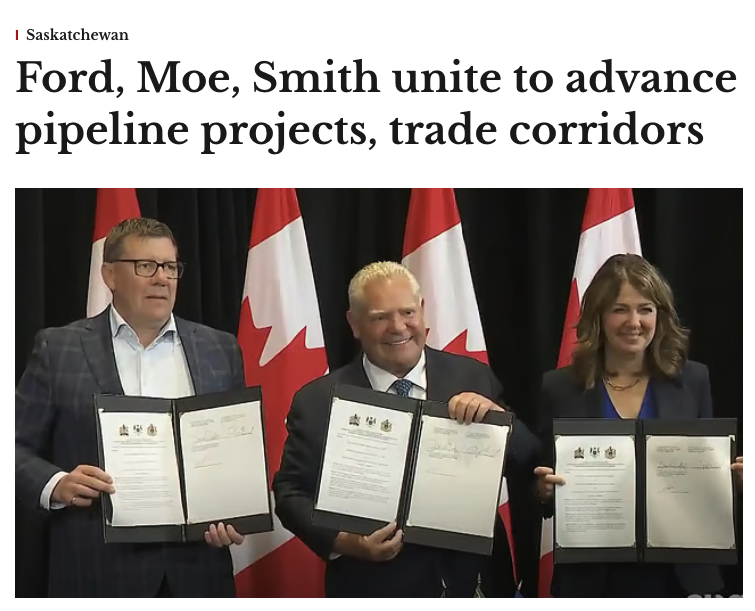 PremierScottMoe's tweet image. Pleased to sign this Memorandum of Understanding with Premier Smith and Premier Ford today.
More pipelines will boost both our Canadian energy industry and our Canadian steel industry, creating thousands of jobs, while reducing reliance on trade with the US.
It’s time to get it…