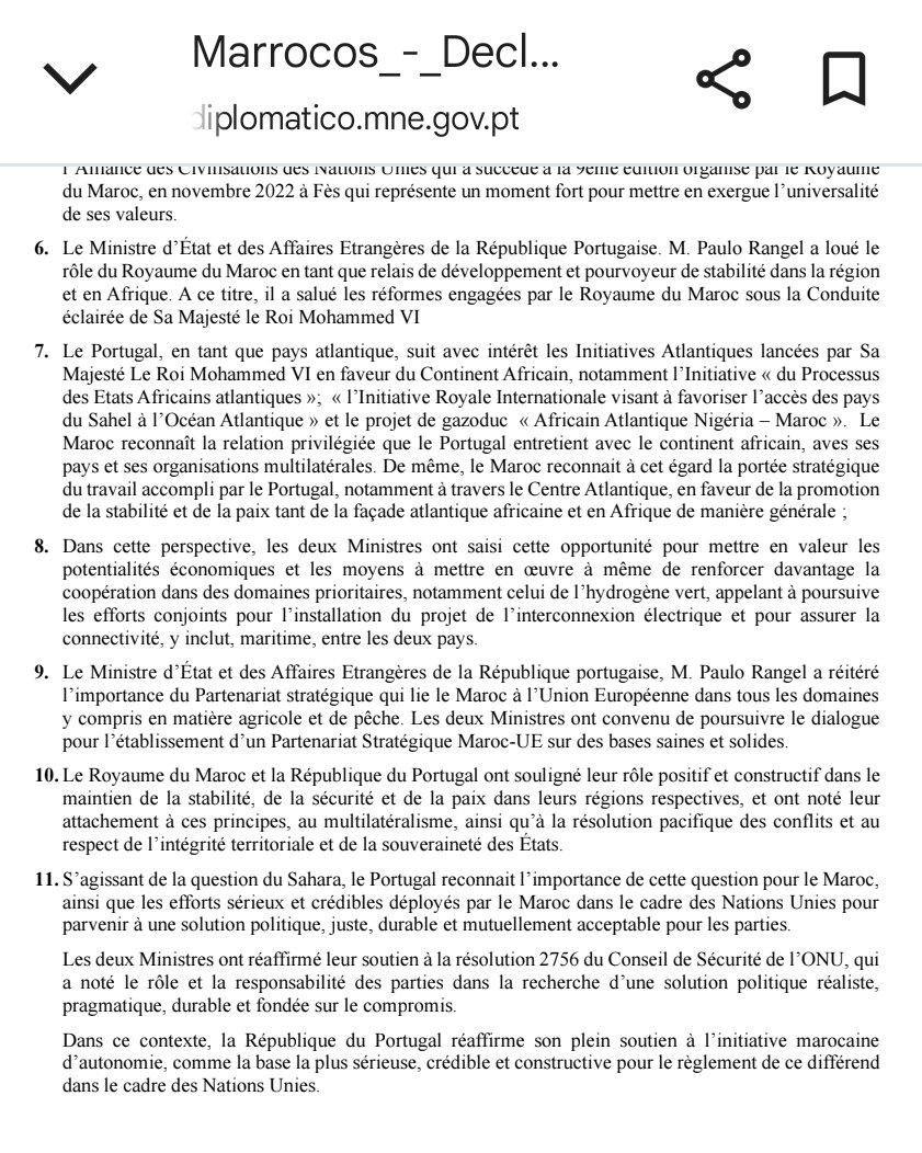AhmedBabaD86's tweet image. El MAE marroquí difunde que Portugal reconoció soberanía marroquí sobre el Sáhara, tras un encuentro con su homólogo portugués, sin embargo, en la declaración conjunta, Portugal se limita a la resolución del conflicto en la ONU y al acuerdo entre las partes.