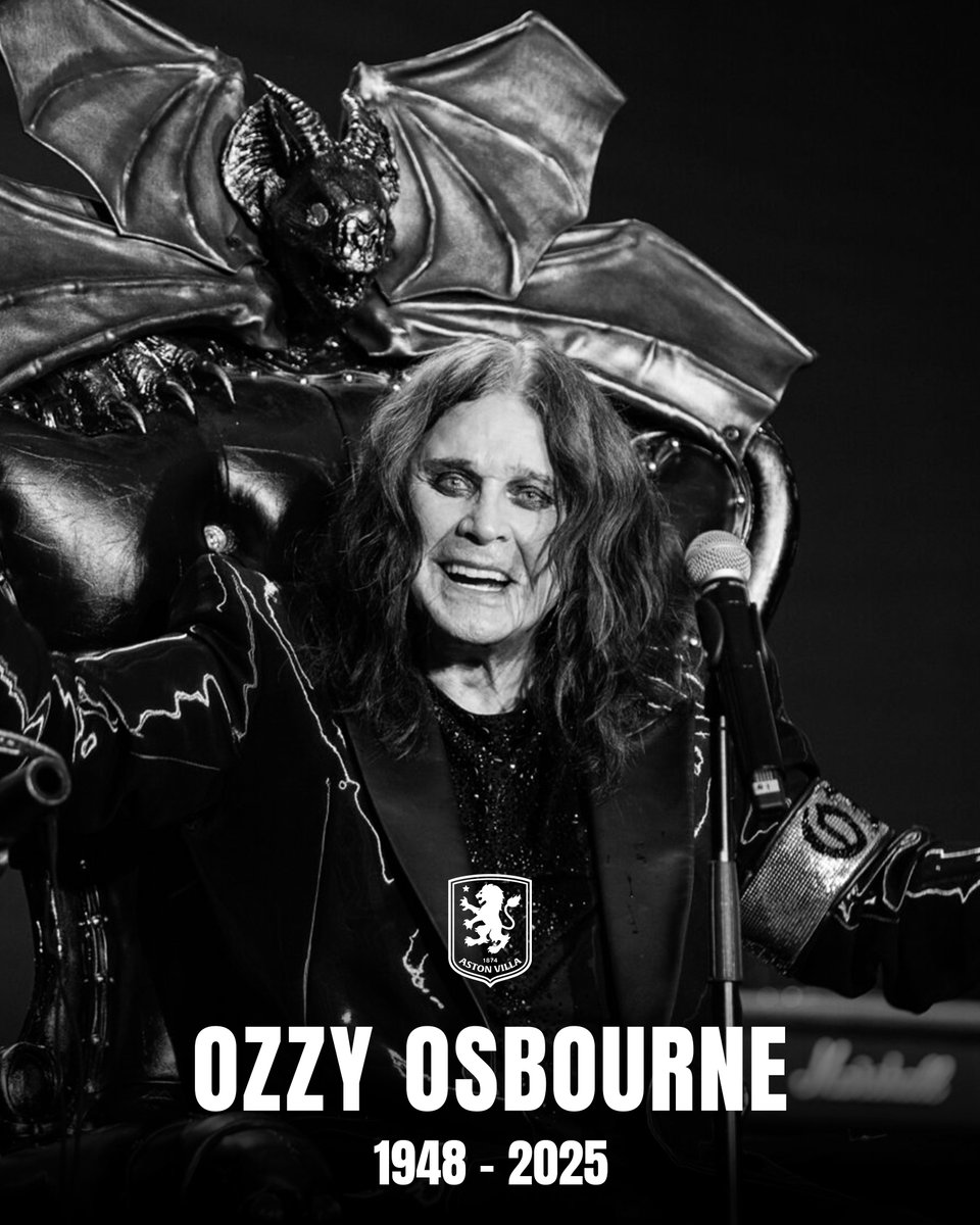 AVFCOfficial's tweet image. Aston Villa Football Club is saddened to learn that world-renowned rockstar and Villan, Ozzy Osbourne has passed away.
Growing up in Aston, not far from Villa Park, Ozzy always held a special connection to the club and the community he came from.
The thoughts of everyone at…