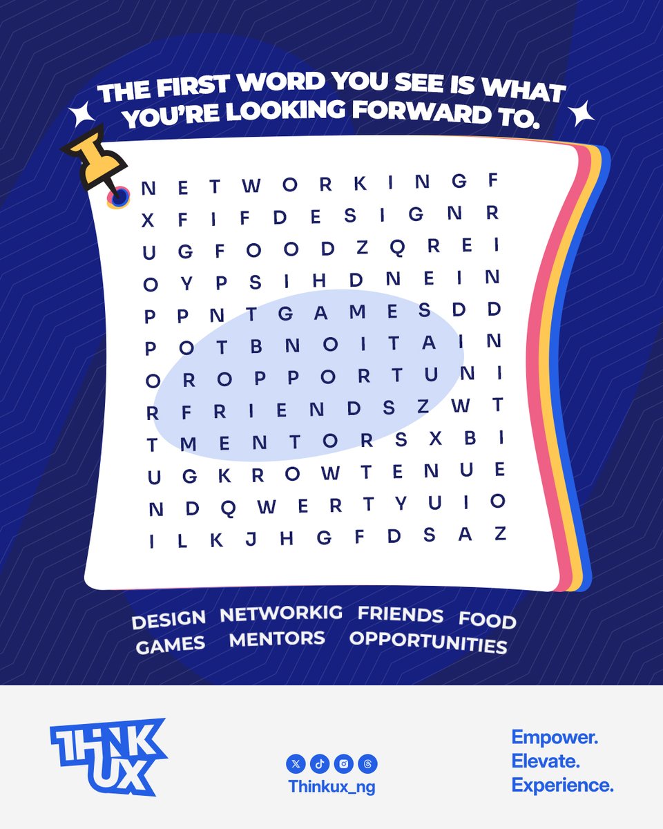 thinkUX_ng's tweet image. The first word you see is what you’re looking forward to at Think UX 😂
Drop your word below! Let’s see what you’re excited about.👇
#thinkUX #uxdesign #event #tech #uiux