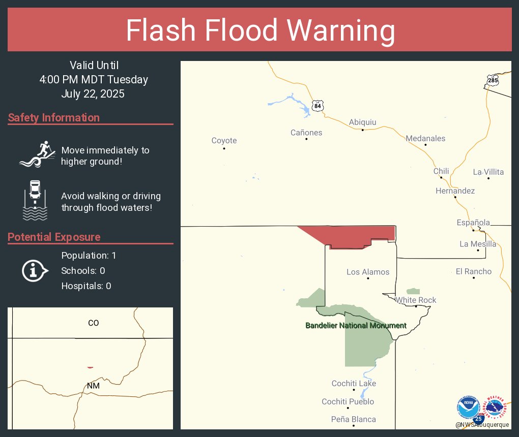 NWSAlbuquerque's tweet image. Flash Flood Warning including Los Alamos County, NM, Sandoval County, NM until 4:00 PM MDT
