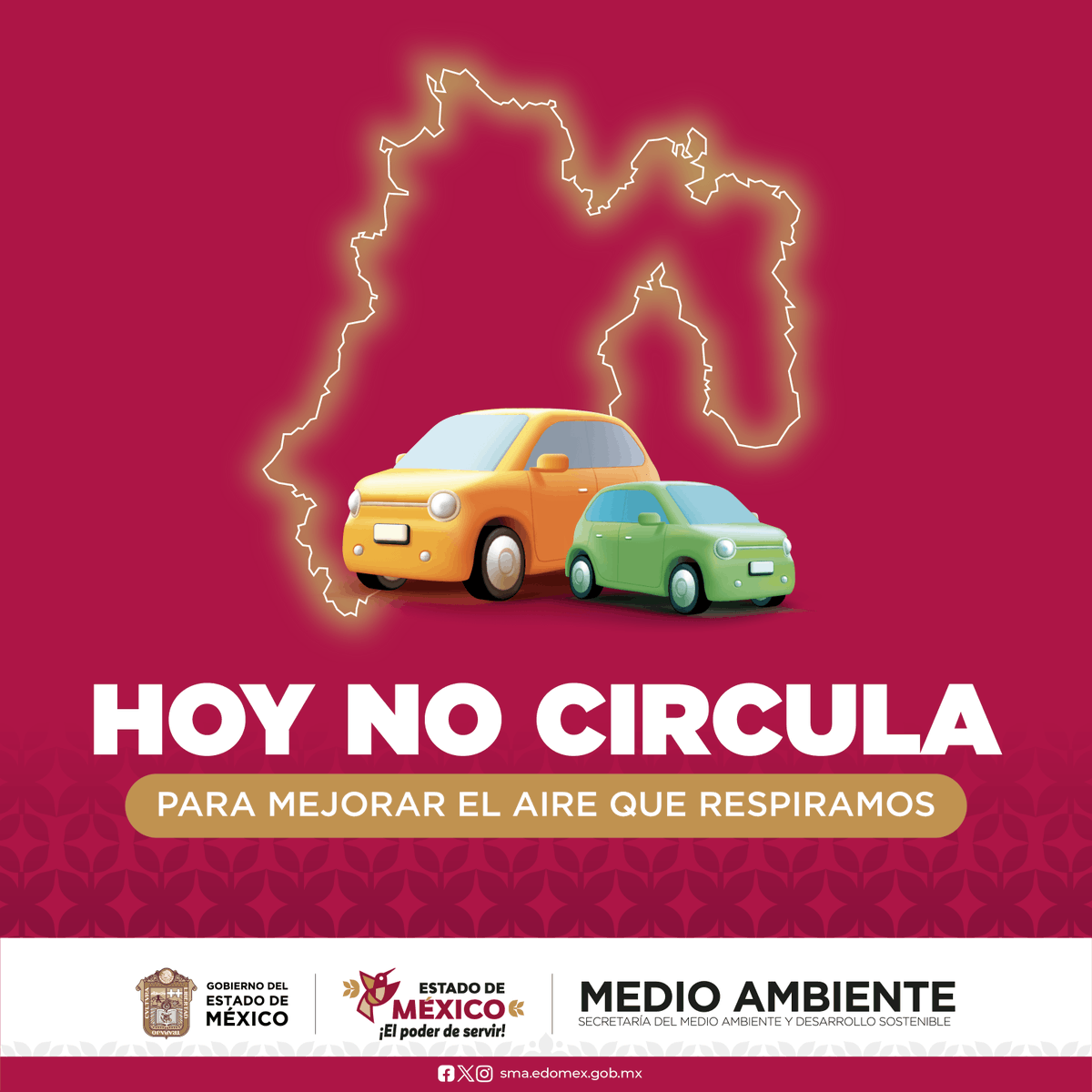 ¡El Hoy no Circula es para ti y por ti!
Pasos a seguir para que sepas que día no circulas: Revisa el color del engomado de tu coche, revisa el último número de tu placa y con la combinación de los 2 e identifica el día que no circula tu auto. 
Más en:👉 sma.edomex.gob.mx