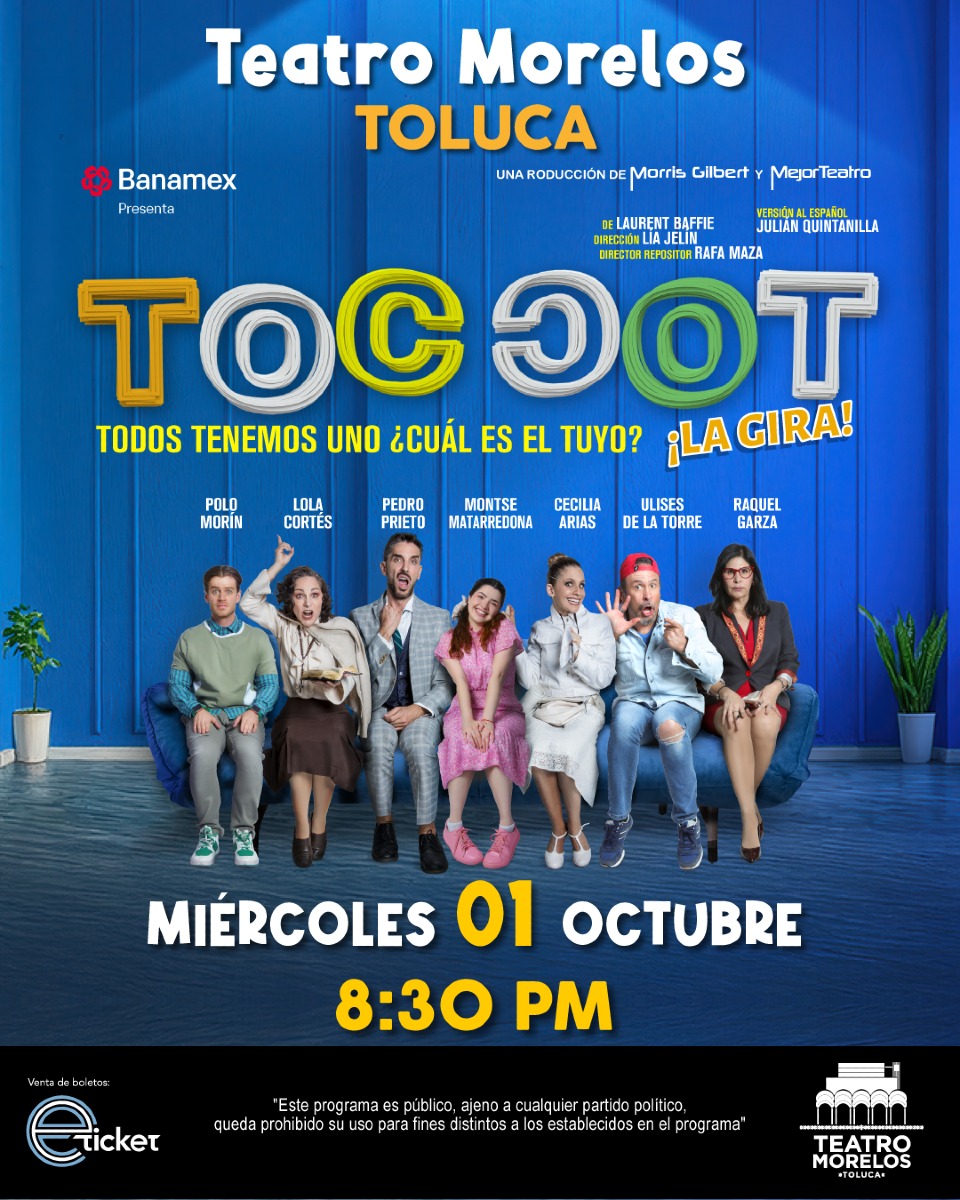 ¡TOLUCA! ¿Están listos para volverse locos de risa y superar sus manías 🤣? Porque el próximo 01 de octubre hay función de #TOCTOC en el Teatro Morelos. ¡La diversión los espera!
🎟️Boletos en eticket.mx
⏰ Función 8:30 p.m.