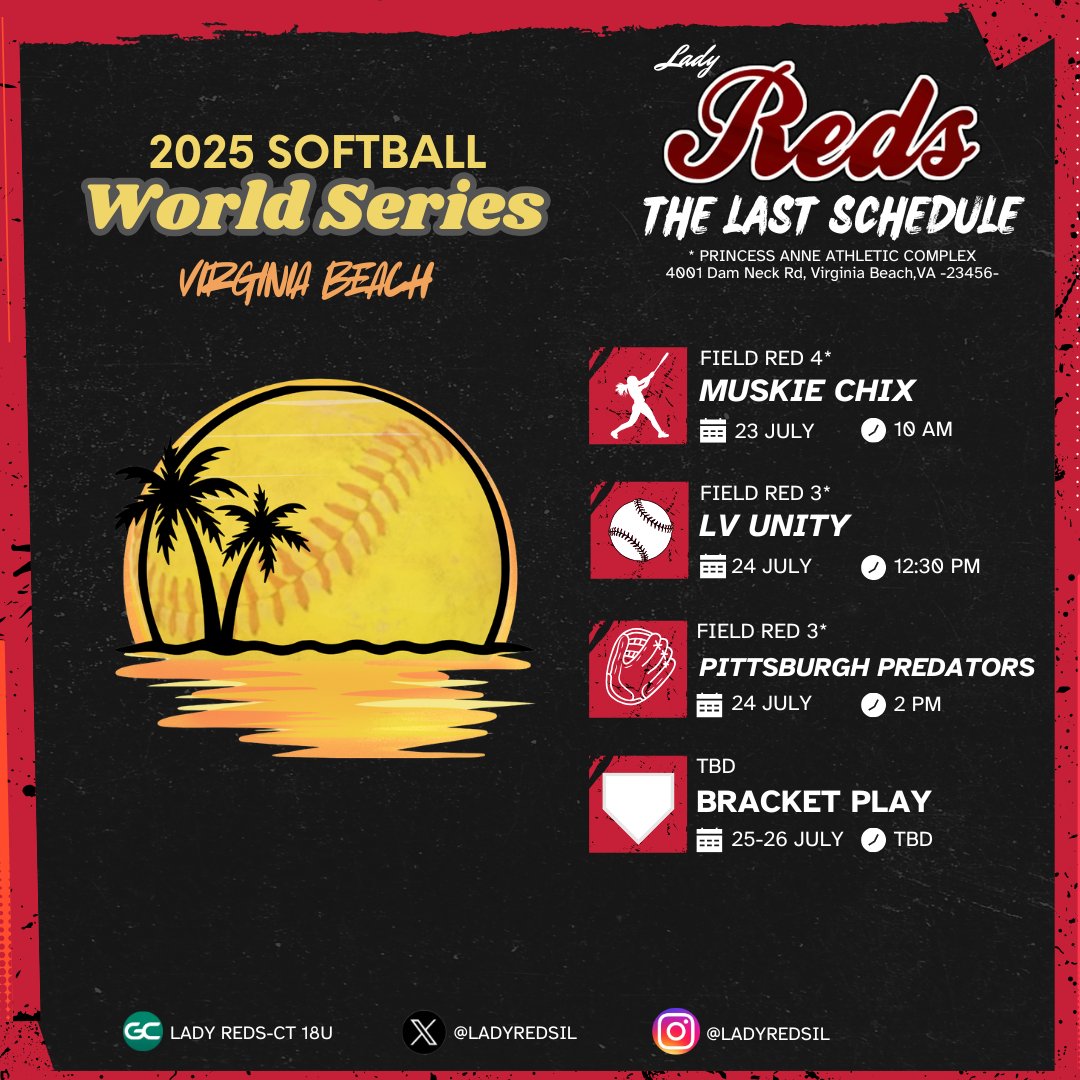 Let's goooo! Tomorrow we take on some softball Virginia Beach-style.
#RedsFarewellTour

👀 us on GameChanger
Lady Reds-CT 18U onelink.gc.com/dyf9?pid=team_…