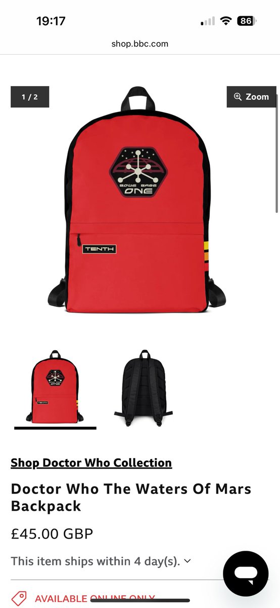 ‘Are you wearing the…’
‘The Waters of Mars backpack?? Yeah, I am.’