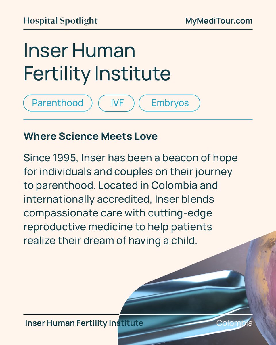 MyMediTour's tweet photo. ✨ Parenthood starts here.
Inser Fertility Institute in Colombia blends science and compassion to help individuals and couples grow their families. 💙

IVF, surrogacy, egg donation &amp; more—now accessible with world-class care.

📍 Learn more at https://t.co/Cyz4z4jqMk https://t.co/3tii82Llke