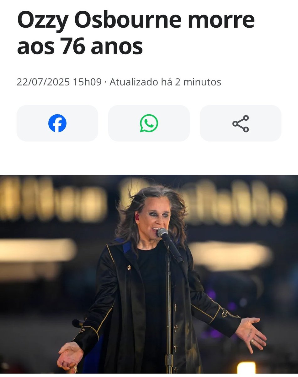 Camis_Kase's tweet image. 📣Rip Metal
Ozzy Osbourne nos deixa após um espetáculo que ele protagonizou.
Descanse em paz, rei das trevas.