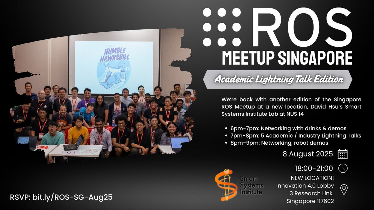 OpenRoboticsOrg's tweet image. The next two weeks are jam packed with ROS events!
Here are all the #ROS meetups and workshops happening in the next two weeks:
🤖 2025-07-24 ROS By-The-Bay July 2025 with @OrangewoodLabs and Ember Robotics
🔗 meetup.com/ros-by-the-bay…