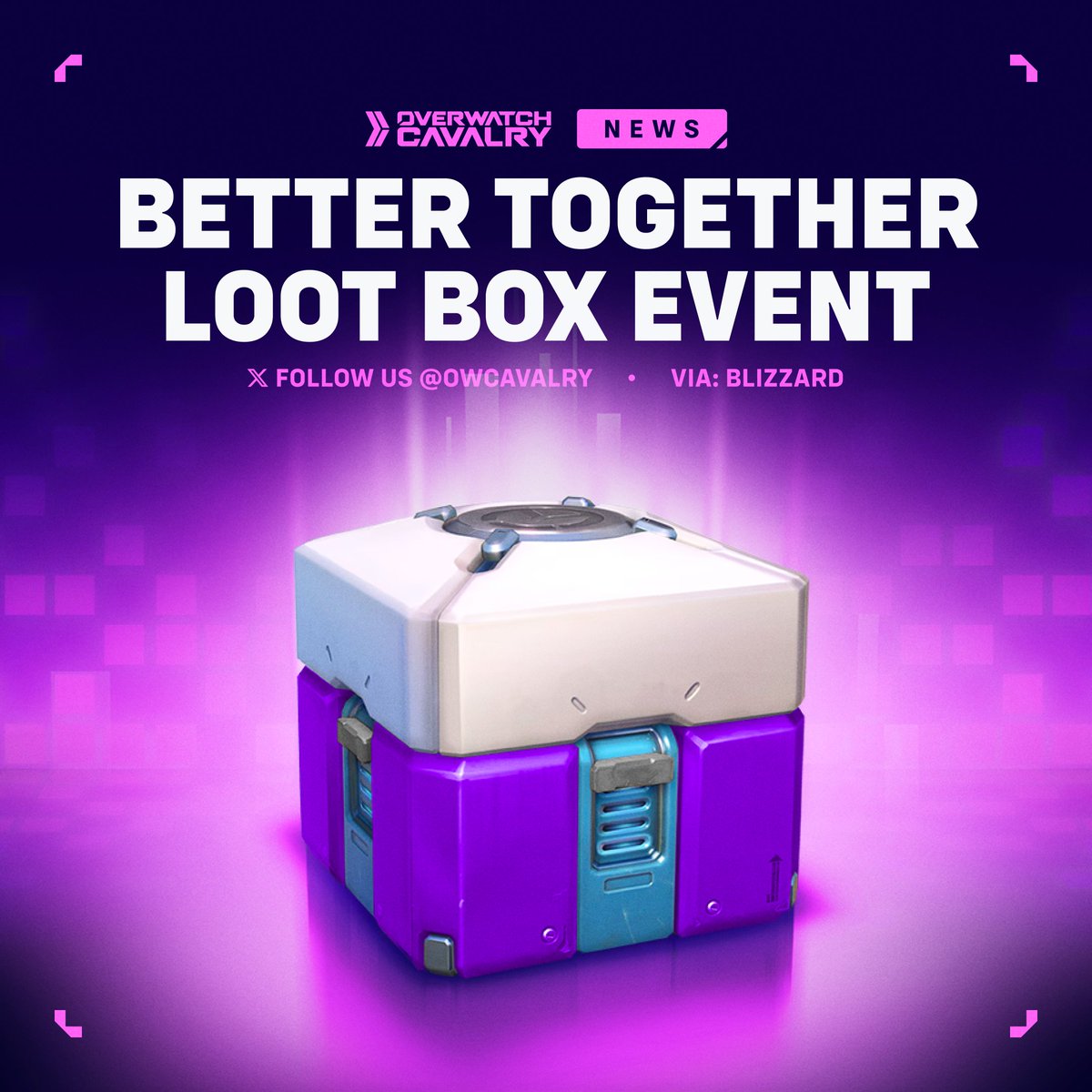 OWCavalry's tweet image. Group Up & Earn Rewards in #Overwatch2 π
Complete 2, 4, and 6 games with a group to unlock up to three Loot Boxes, with each milestone paying out once! Wins and Stadium matches count as double.
π Available: Jul 29 - Aug 25