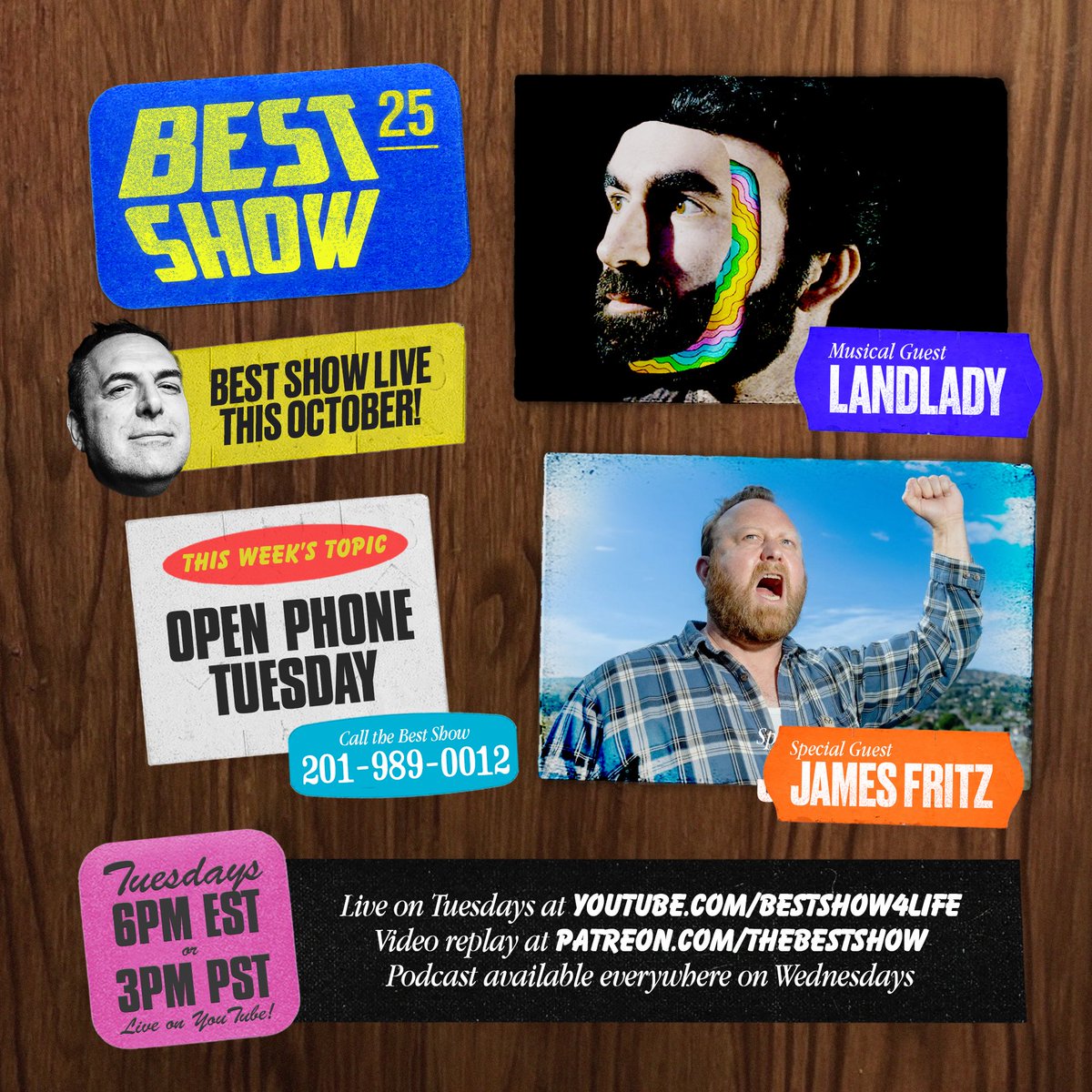 bestshow4life's tweet image. The Best Show is live today at 6pm EST / 3pm PST with music from @landladyband & guest James Fritz!
Tune in at youtube.com/bestshow4life