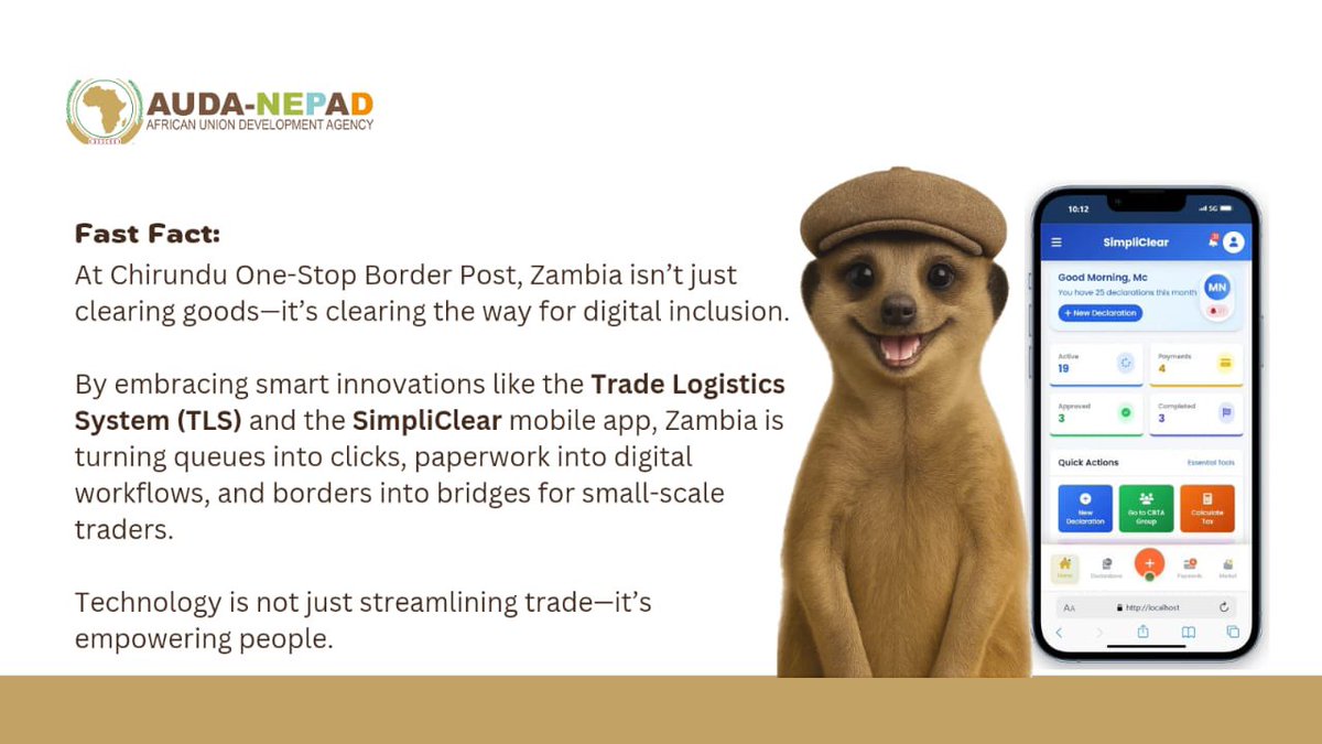 NEPAD_Agency's tweet image. For the first time ever, Africa’s cross-border traders have easy access to insurance and registered transport services—all through SimpliClear.
Smarter. Faster. Fairer.
Because trade shouldn’t be a gamble.
#SimpliClear #BorderlessAfrica #Agenda2063 @amibiaka @nardosbthomas