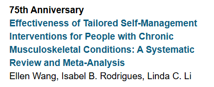 KT_trainee's tweet image. Newest publication in Physiotherapy Canada 📜
Please contact me if you would like a copy of the manuscript.
@Arthritis_ARC @ACEJointHealth @CIHR_IMHA @LLi_1 @LKTphysio @PhysioKTBroker @SPORAlliance
@clare_ardern @ArthritisSoc @JasminKMa
#MSK #SelfManagement #SystematicReview