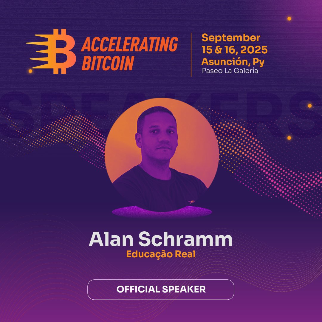 acceleratingbtc's tweet image. 🚨 NEW SPEAKER ANNOUNCEMENT
@alan_schramm, CEO of @EducacaoReal, will be a speaker at Accelerating Bitcoin! 🇵🇾
📍Sep 15–16 | Asunción
🎟️ Get your ticket now: acelerandobitcoin.com