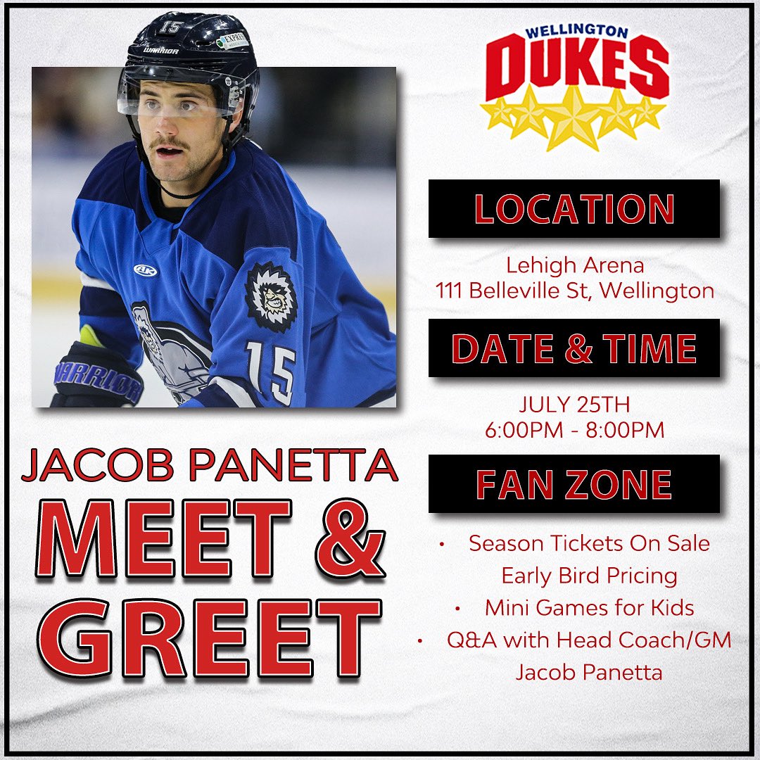 Join us on Friday, July 25th, from 6:00-8:00PM for a Meet &amp; Greet with new Dukes Head Coach and GM Jacob Panetta at Lehigh Arena! You can also save on Season ticket packages with early bird pricing!

We look forward to seeing our passionate fans there!