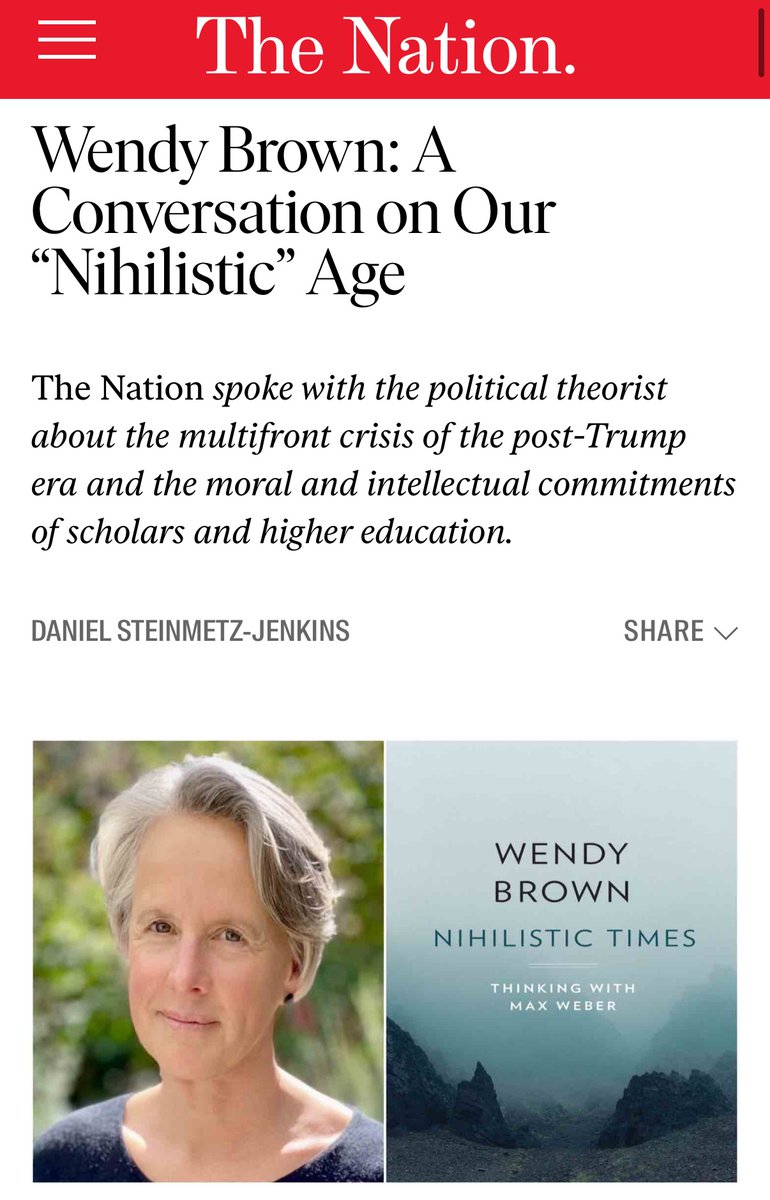 daniel_dsj2110's tweet image. Wendy Brown: "There are so many reasons why liberals are suspicious of charisma, even of strong leadership! There’s liberal anxiety about fascism and liberal horror of populism, to be sure, but also quotidian liberal commitments to rational procedures and institutions and, above…