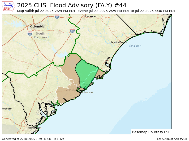 CHS issues Flood Advisory for Berkeley, Charleston [SC] till Jul 22, 4:30 PM EDT mesonet.agron.iastate.edu/vtec/f/2025-O-…