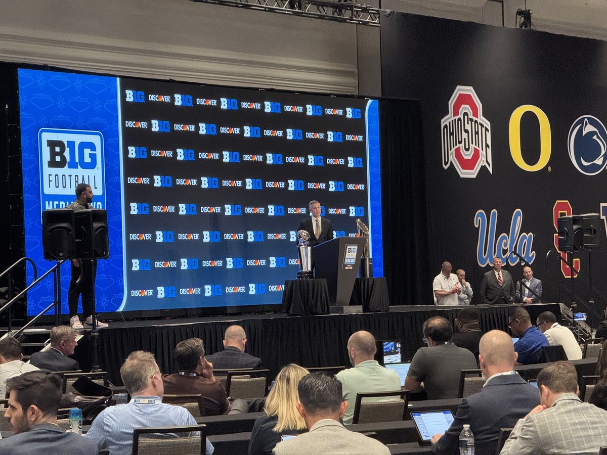 Matt_Fortuna's tweet image. Asked about Greg Sankey producing docs for media in the spring touting the SEC as the nation’s best conference, B1G commissioner Tony Petitti says, in part:
“I don’t think there’s any value in talking about one vs. the other. We feel really strongly about what we do in the Big…