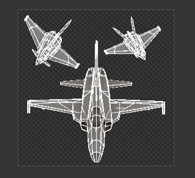 gabriel_solon's tweet image. while making sprites, didnt want to bother importing and preparing more planes so i just picked up the already loaded eurofighter i had, deleted its canards, duplicated the stabilizers and boom, here is a new plane (generic "enemy fighters here" indicator for briefing)