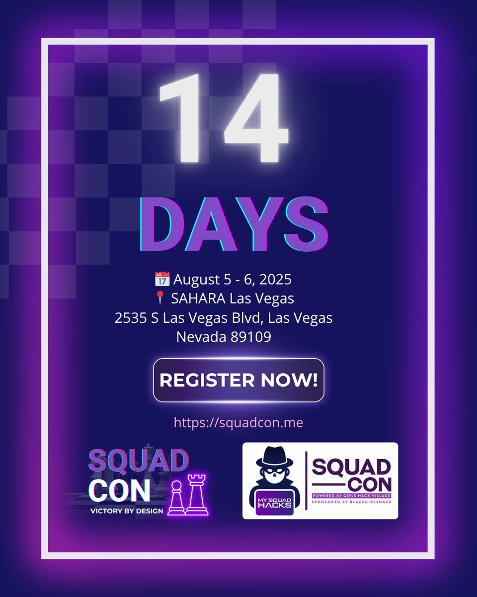 SquadCon is two weeks away. Strategy. Representation. Poolside networking. Whether you’re leading a team or just breaking in, this is where equity meets execution.
🎟️ Secure your spot: bgh.mobi/sctix

#squadcon25 #blackgirlshack #condifferently #victorybydesign