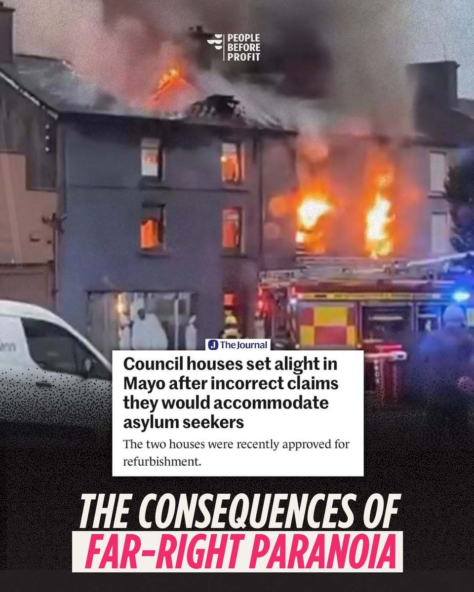 paulmurphy_TD's tweet image. Council houses burned because of far right lies and hate.
It’s not migrants causing the housing crisis - it’s the government's economy built on inequality, wealth hoarding, and landlordism.
Reject their hate and lies in our communities.
Join a fighting socialist alternative.