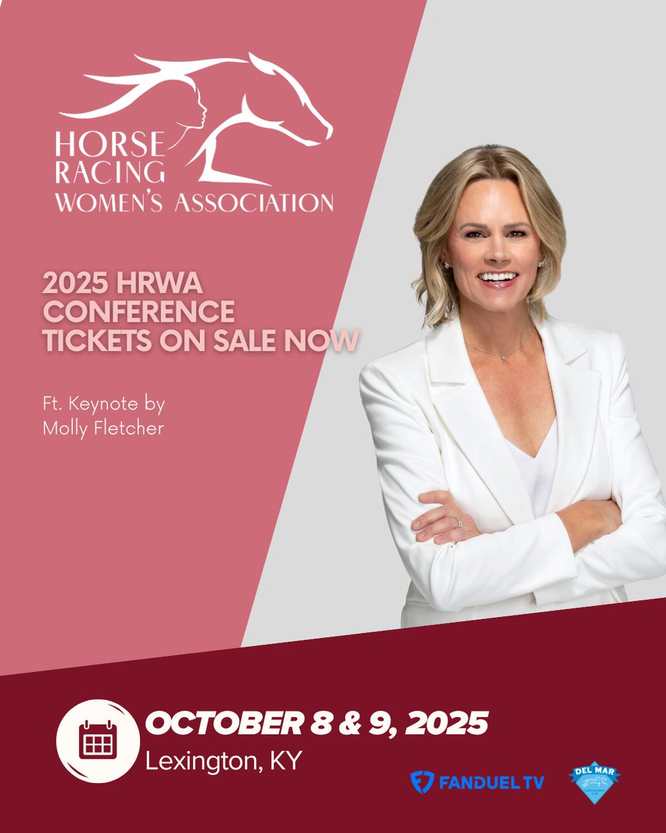 ABRLive's tweet image. The @horseracingwmn Annual Conference is heading to Lexington, KY!
Enjoy a day of connection, conversation, and inspiration with industry leaders and trailblazers, featuring keynote speaker Molly Fletcher.
🎟️ Limited tickets available: loom.ly/VAKocAA