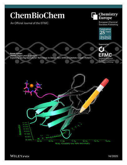 ChemEurope's tweet photo. #ChemBioChem #OnTheCover Exploiting SpyTag/SpyCatcher Technology to Design New Artificial Catalytic Copper Proteins (ChemBioChem 14/2025) (Matteo Tegoni and co-workers) https://t.co/eWNMQpK9EF • https://t.co/TfV4j0PyGh https://t.co/DZ1rINMmzz
