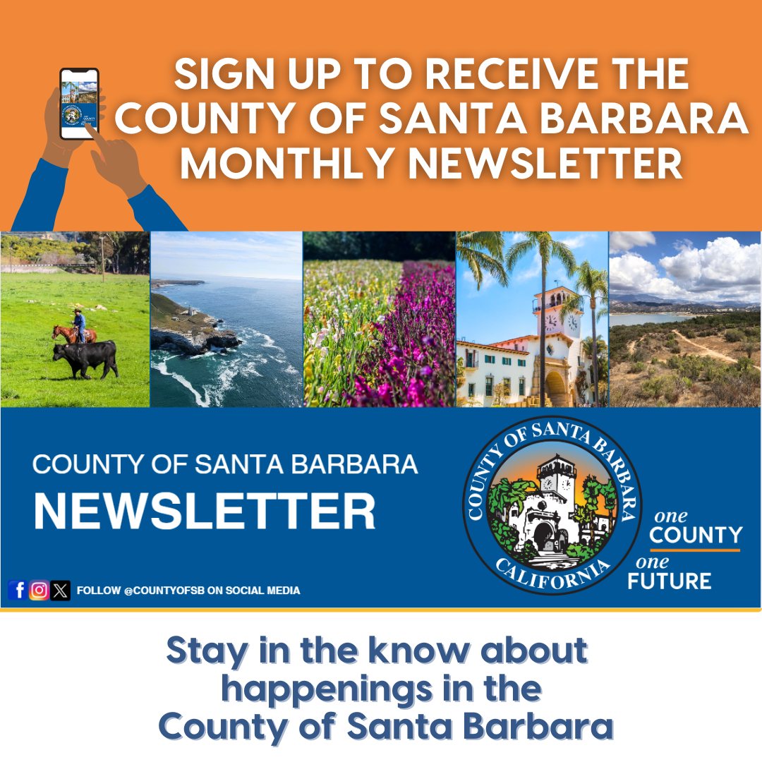 countyofsb's tweet image. Sign up today to receive the County of Santa Barbara monthly Newsletter! Stay informed of the latest happenings in your community.
⭐ countyofsb.org/3578/County-Ne…