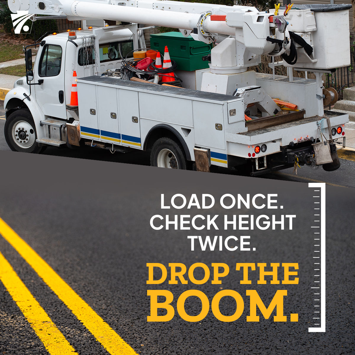 Hauling equipment or carrying a large load?

Load once, check your cargo height twice to make sure it will fit under bridges along your route!

Lower your truck bed and boom to avoid dangerous &amp; costly bridge strikes.

More: bit.ly/3IHJeVC.

#CheckYourHeightKnowItsRight