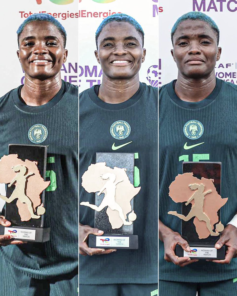 ESPNAfrica's tweet image. 🥇 Player of the Match vs. Botswana
🥇 Player of the Match vs. Zambia
🥇 Player of the Match vs. South Africa
Nigeria's Rasheedat Ajibade has been unstoppable at WAFCON 😮💨