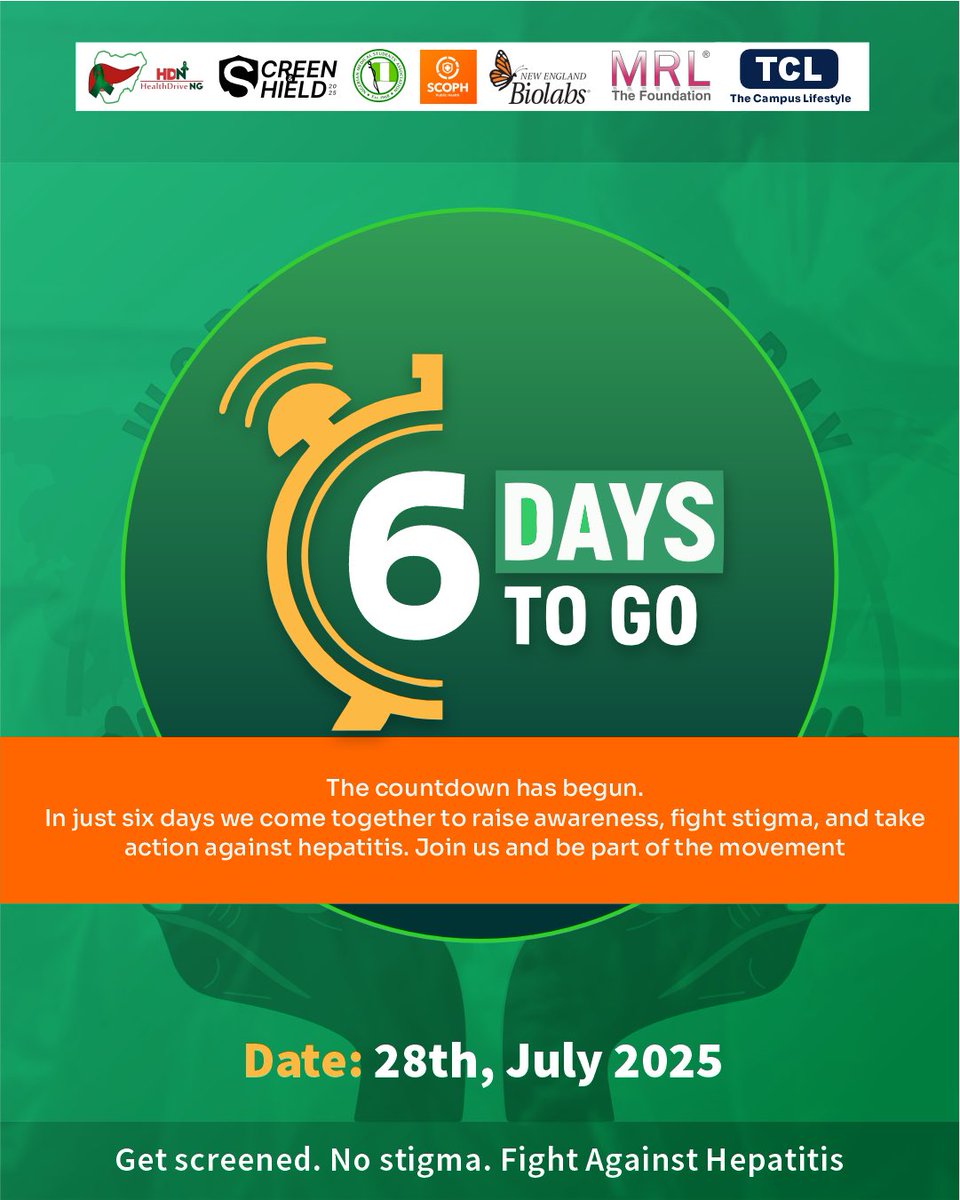 🚀In 6 days we raise our voices and protect our communities from viral hepatitis.
Will you join us? 

👇Click on the link below to create your “I’M GETTING SCREENED FOR HEPATITIS” profile pic and spread the word.

🔗getdp.co/OKH 
#ScreenAndShield