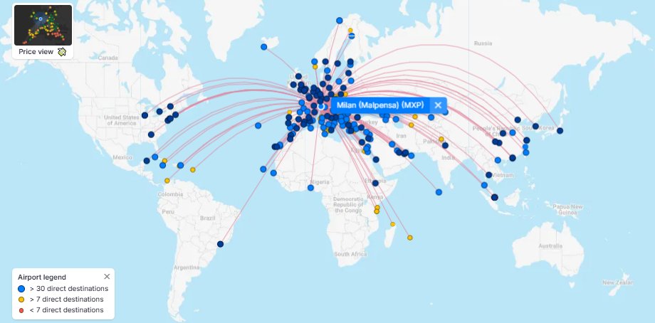 BrilliantMaps's tweet image. Milan Malpensa Airport (MXP) handles 86 different airlines, making it 6th in the world.
The list: brilliantmaps.com/airports-by-th…