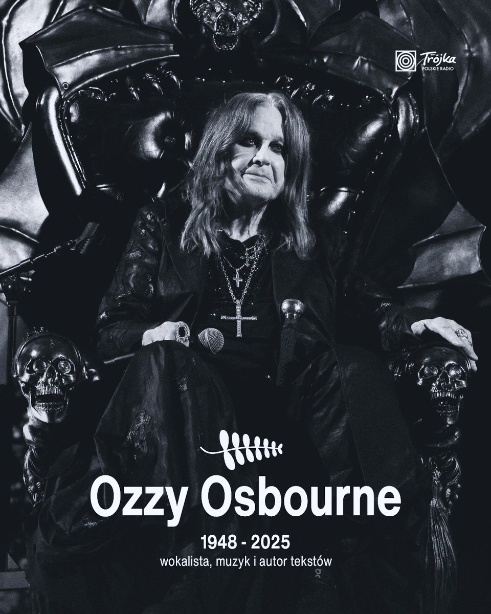 RadiowaTrojka's tweet photo. 🪔 Nie żyje Ozzy Osbourne. Legendarny muzyk zmarł w wieku 76 lat. Gwiazdor przez lata zmagał się z chorobą Parkinsona

O śmierci Osbourne'a poinformował jego rodzina. "Z większym smutkiem, niż można wyrazić słowami, musimy poinformować, że nasz ukochany Ozzy Osbourne zmarł dziś rano. Był z rodziną i otoczony miłością" - można przeczytać w oświadczeniu cytowanym przez brytyjską telewizję.

Muzyk zaledwie trzy tygodnie temu pożegnał się ze sceną podczas specjalnego koncertu na stadionie Villa Park. Towarzyszyły mu takie zespoły jak Metallica, Slayer, Pantera, Gojira, Halestorm i Guns N’ Roses.

Osbourne był niekwestionowaną gwiazdą i pionierem heavy metalu. Wraz z Black Sabbath stworzył wiele niezapomnianych przebojów, takich jak: "Paranoid", "Iron Man", "War Pigs", "Black Sabbath", "N.I.B." i "Sabbath Bloody Sabbath.