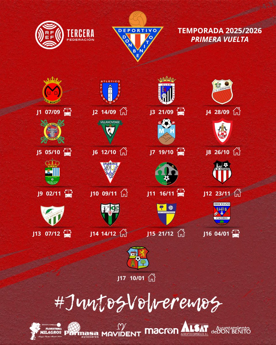 📅 ¡Este es nuestro calendario de la PRIMERA VUELTA de la 𝐓𝐄𝐌𝐏𝐎𝐑𝐀𝐃𝐀 𝟐𝟓/𝟐𝟔!

📝 ¡Vayan anotando fechas! 😏
⚽️ Ganas de fútbol, rojiblancos

#JuntosVolveremos 🔴⚪️