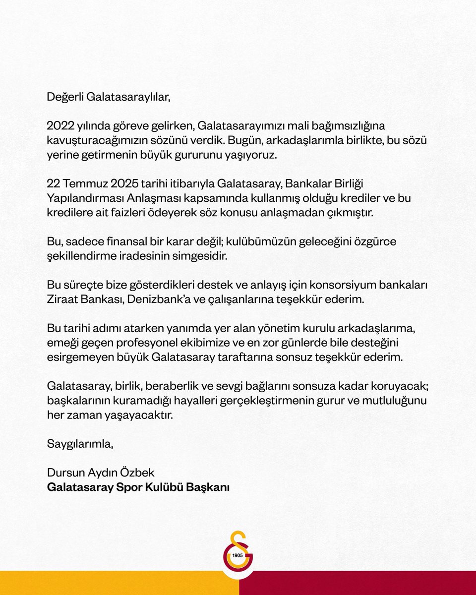 📌Galatasaray Bankalar Birliğinden çıktı!

📌Osimhen gibi dünyanın top 5 listesinde olan bir golcüyü Arap sermayesinin elinden aldı!

📌Sane’yi Bayern Münih’in elinden aldı.

📌Sırada maddi durumu yerinde olanların amasız fakatsız kulübe yapacağı bağışlarda!

Aşağıdaki