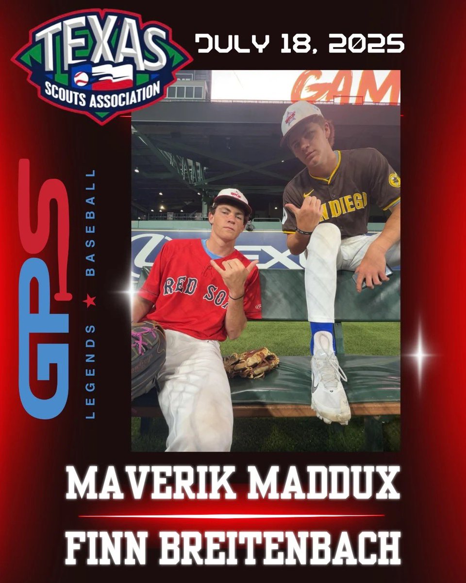 GPS LEGENDS BASEBALL (@gpstexasbaseba1) on Twitter photo Love seeing two outstanding pitchers & incredible young men representing GPS LEGENDS family <a href="/texas_scouts/">Texas Baseball Scouts Association</a> game <a href="/DaikanPark/">DaikenPark</a> <a href="/FinnBreit08/">Finn Breitenbach</a> <a href="/maverikmaddux/">Maverik Maddux</a> Love you guys. Bright futures ahead
Jer. 29:11👊🏼💥 Love seeing two outstanding pitchers & incredible young men representing GPS LEGENDS family <a href="/texas_scouts/">Texas Baseball Scouts Association</a> game <a href="/DaikanPark/">DaikenPark</a> <a href="/FinnBreit08/">Finn Breitenbach</a> <a href="/maverikmaddux/">Maverik Maddux</a> Love you guys. Bright futures ahead
Jer. 29:11👊🏼💥