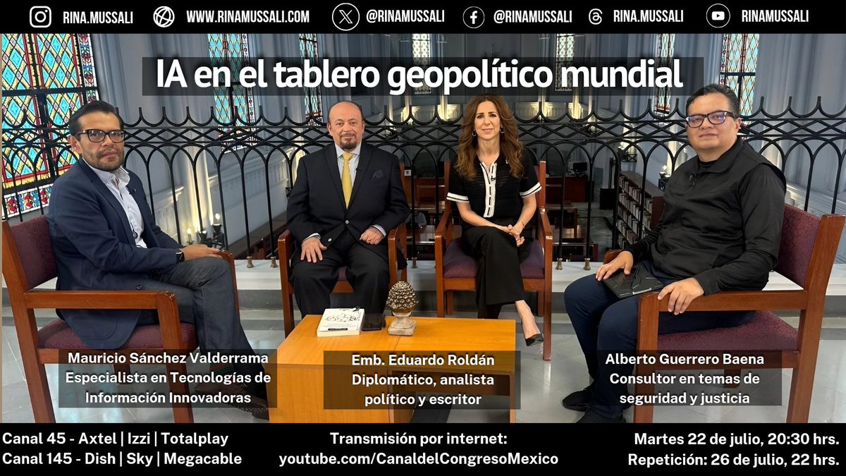 Drones autónomos, algoritmos y armas inteligentes. Hoy abordamos en #VérticeInternacional el uso de la IA en el terreno militar y sus consecuencias.

Agradezco al Instituto Mora permitirnos grabar en sus instalaciones.

Transmisión: youtu.be/5Ad3qN6I1ig?si…