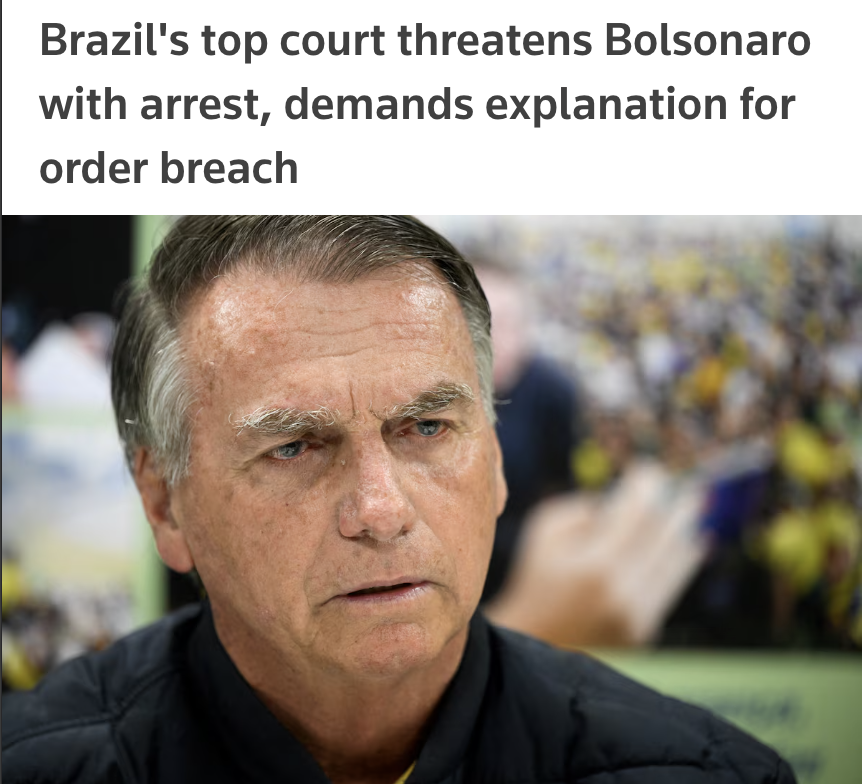 US_ShipOfState's tweet image. This is why Brazil is being hit with a 50% tariff - unless Trump changes his mind.
────────────
Brazil's Supreme Court threatened to order former President Jair Bolsonaro's arrest unless his lawyers explain within 24 hours why he breached restrictions on his use of…