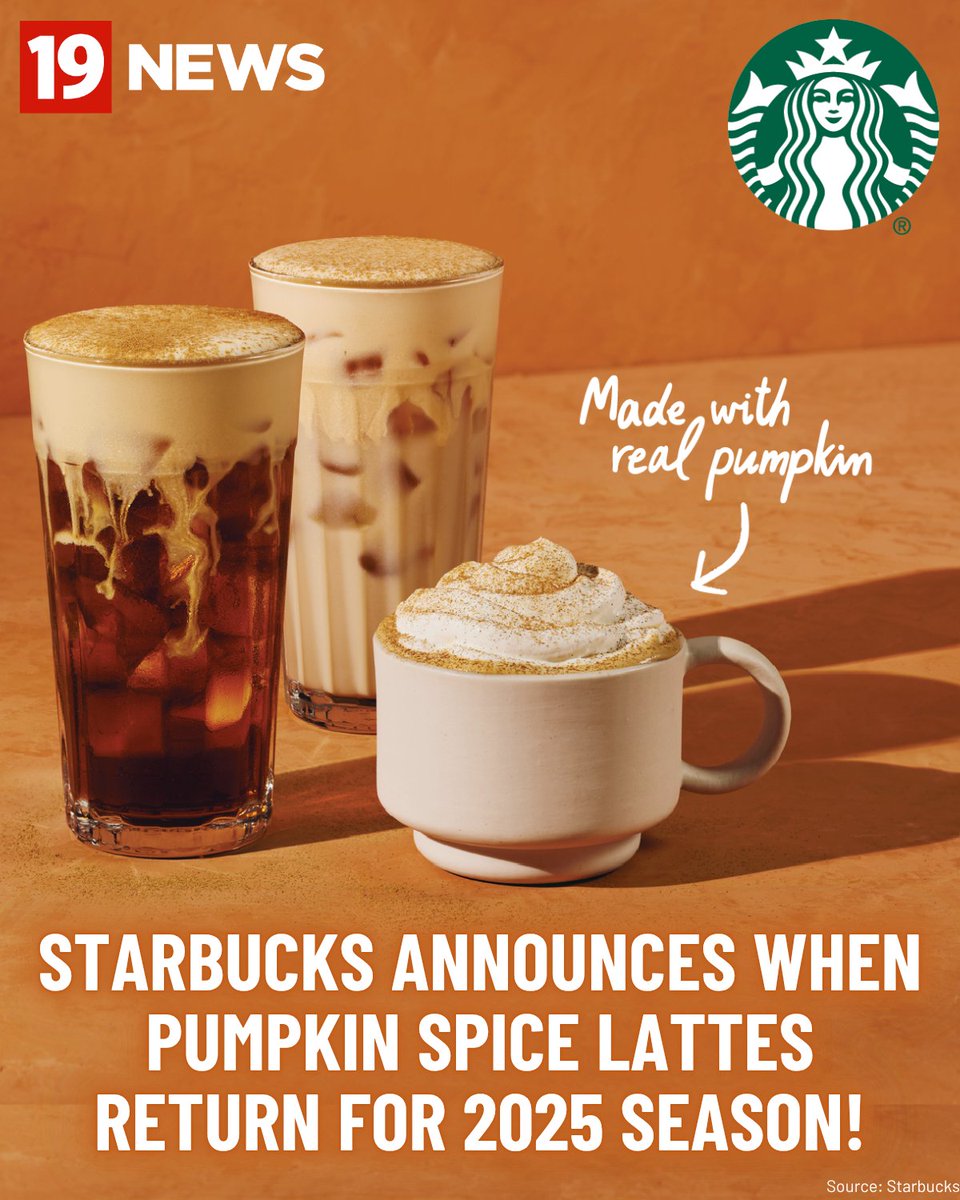 cleveland19news's tweet image. Starbucks' Pumpkin Spice Latte season is almost here! 🎃☕🍂 Here's when you can taste the flavor of fall: tinyurl.com/mtyexpav?utm_s… 
#starbucks #psl #pumpkinspicelatte