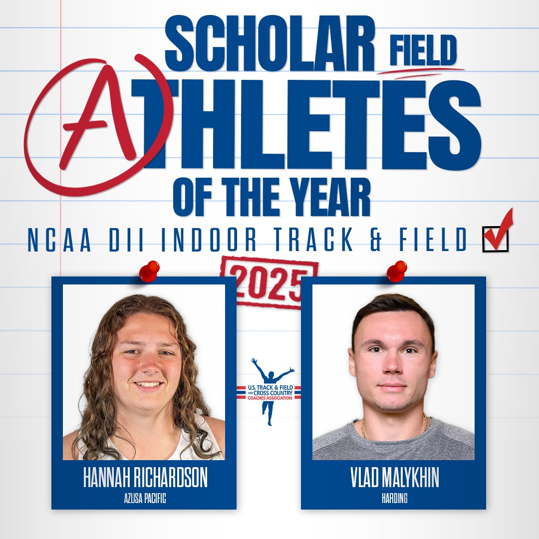 USTFCCCA (@ustfccca) on Twitter photo <a href="/NCAADII/">NCAA Division II</a> <a href="/GorillasTrack/">Pitt State Track & Field</a> <a href="/GVSUXCTF/">GVSU XCTF</a> Here are our Scholar Athletes of the Year for the 2025 <a href="/NCAADII/">NCAA Division II</a> Indoor Track & Field season!
MTAOY- Harry Ross-Hughes, <a href="/LakeErieStorm/">Lake Erie Storm Athletics</a>
WTOAY - Annie Wild, <a href="/GoStanState/">Stan State Athletics</a>
MFAOY - Vlad Malykhin, <a href="/Harding_Track/">Harding_Track</a>
WFAOY - Hannah Richardson, <a href="/APU_track/">APU_Track</a>
ustfccca.org/2025/07/featur⦠<a href="/NCAADII/">NCAA Division II</a> <a href="/GorillasTrack/">Pitt State Track & Field</a> <a href="/GVSUXCTF/">GVSU XCTF</a> Here are our Scholar Athletes of the Year for the 2025 <a href="/NCAADII/">NCAA Division II</a> Indoor Track & Field season!
MTAOY- Harry Ross-Hughes, <a href="/LakeErieStorm/">Lake Erie Storm Athletics</a>
WTOAY - Annie Wild, <a href="/GoStanState/">Stan State Athletics</a>
MFAOY - Vlad Malykhin, <a href="/Harding_Track/">Harding_Track</a>
WFAOY - Hannah Richardson, <a href="/APU_track/">APU_Track</a>
ustfccca.org/2025/07/featurβ¦