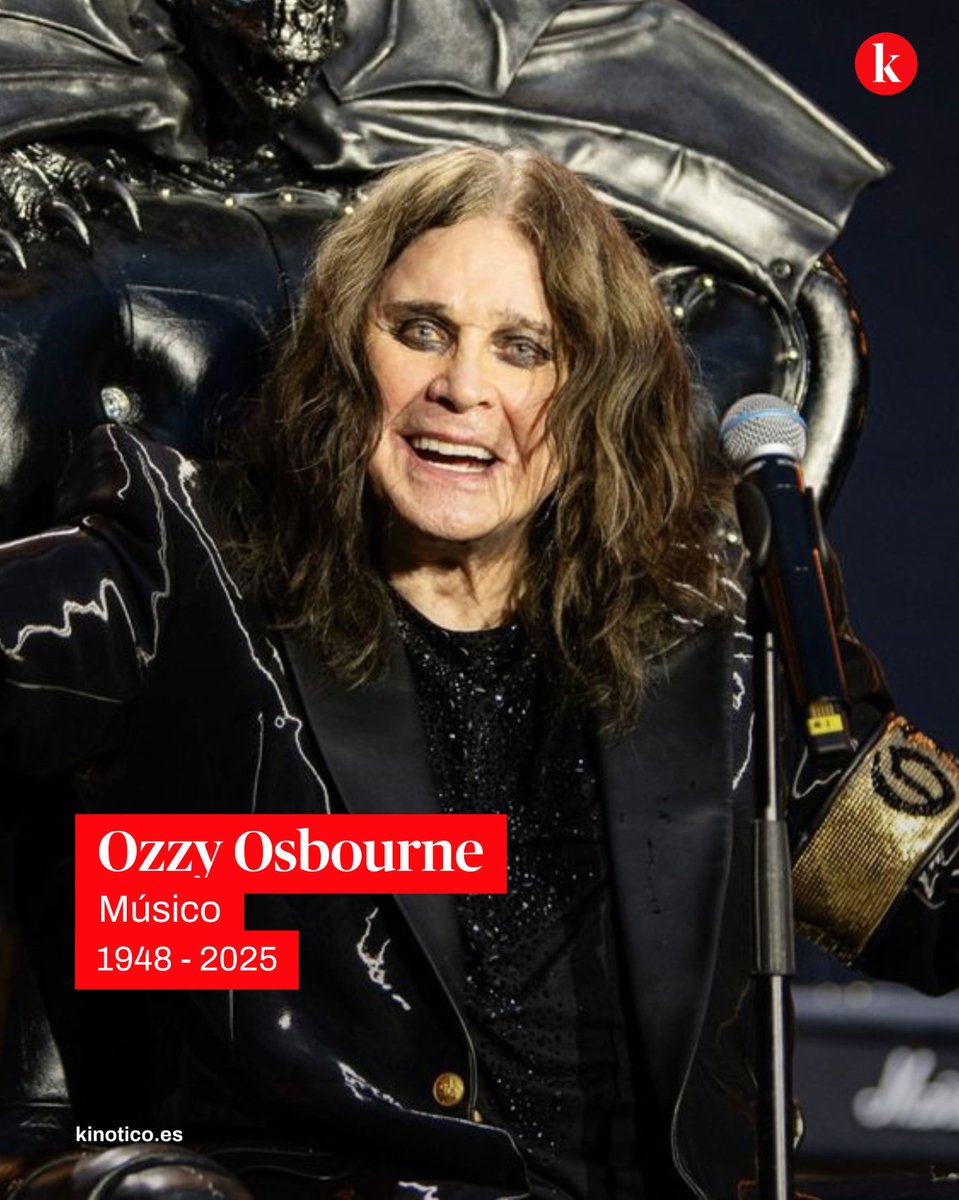 kinotico's tweet image. 🎸 Ozzy Osbourne, mítico líder de Black Sabbath y actor en 'Little Nicky' y 'Austin Powers en Miembro de Oro', ha fallecido a los 76 años
🤟🏼 El músico se despidió hace unos días en un concierto multitudinario en Reino Unido