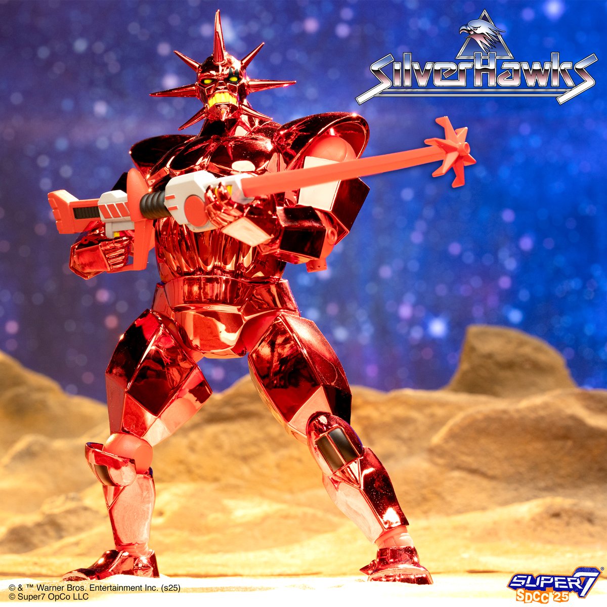 super7store's tweet image. The Moonstar of Limbo shines extra bright at San Diego Comic-Con. Hurry to collect this SilverHawks ULTIMATES! Figure of Mon*Star in red metallic vac metal. Coming Soon! #Super7