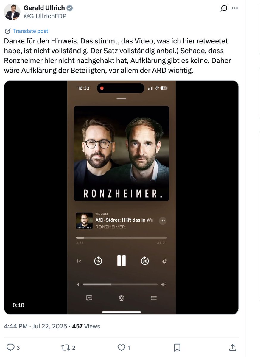 markus_bublitz's tweet image. 15.600 Views hat der Post des Ex-MdB mit dem Retweet eines von rechten Accounts zusammengeschnipselten Videos erreicht. 457 Views die Korrektur.
Niemand ist vor Fehlern gefeit, und wenn es einem wichtig ist, fair und ehrlich zu kommunizieren und nicht die rechten Netzwerke noch…