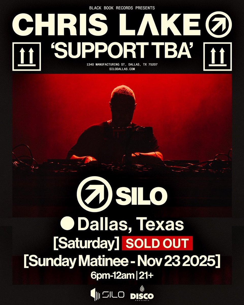 SiloDallas's tweet image. DALLAS 💥 We’re back with another @chrislake show on Sun, November 23rd! Saturday is now SOLD OUT🚨
Sign up to receive an alert when tickets go on-sale and be entered for a chance to win 2 backstage passes → silodallas.com/signup
🎟: Tickets on sale Thurs, July 24th @ 12pm…