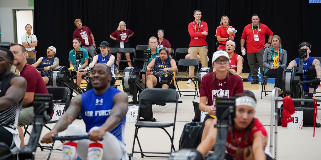 wwp's tweet image. The @dodwarriorgames are in full swing, and one of WWP's warriors, Maria Edwards, competed in their indoor rowing event. Supporters' cheers and encouragements filled the room. Join us in cheering on Maria and all the incredible warriors competing this week!