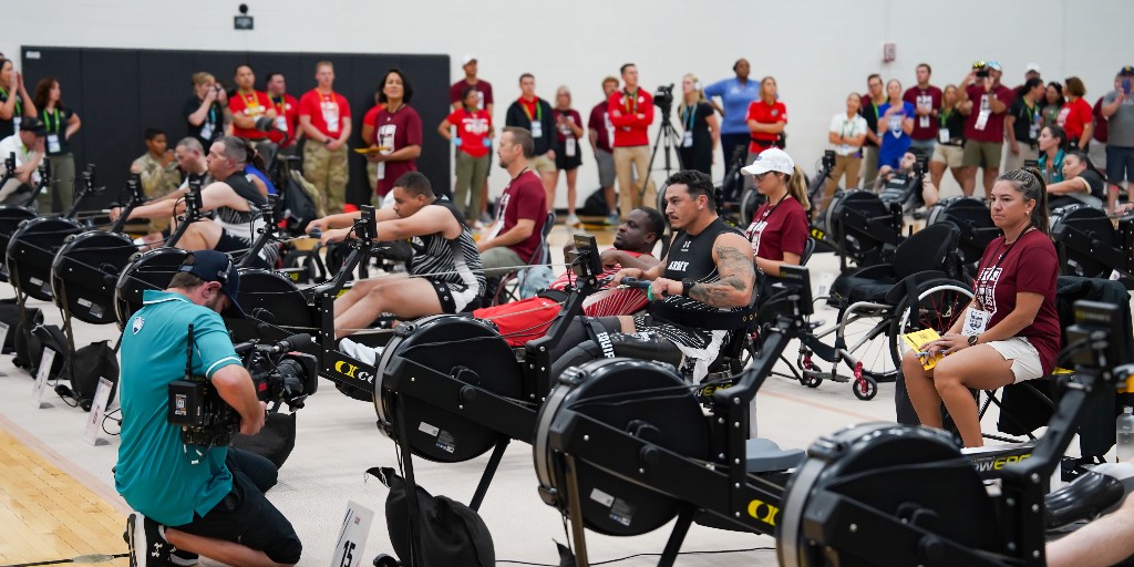 wwp's tweet image. The @dodwarriorgames are in full swing, and one of WWP's warriors, Maria Edwards, competed in their indoor rowing event. Supporters' cheers and encouragements filled the room. Join us in cheering on Maria and all the incredible warriors competing this week!