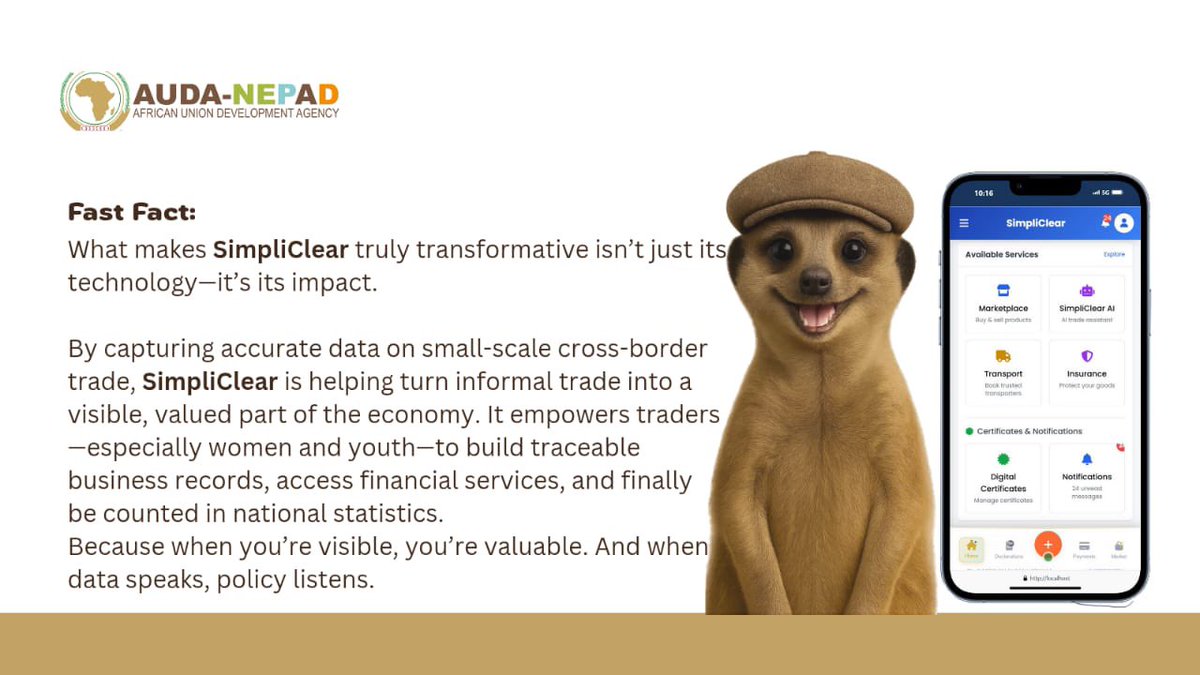 NEPAD_Agency's tweet image. Once locked out, now logged in.
SimpliClear is revolutionizing Africa’s borders—giving cross-border traders access to the continent’s first MSME marketplace.
Smarter trade. Faster deals. Fairer access.
#SimpliClear #MSMERevolution #Agenda2063 @amibiaka @nardosbthomas